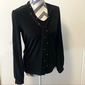 Michael Kors black / gold studded bow tie shirt XS